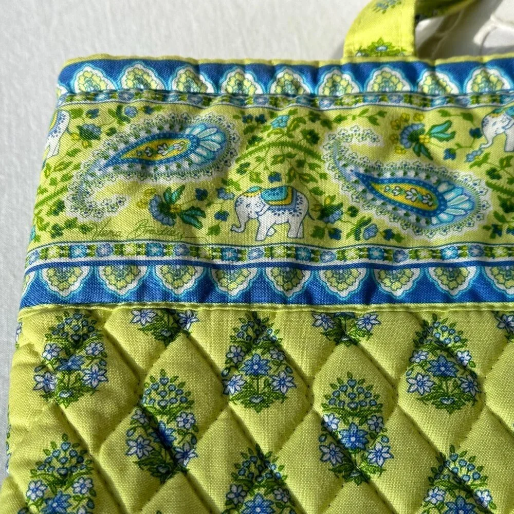 Vera Bradley Retired Tote Bag EUC Quilted Paisley Yellow Blue Elephants USA-Made - Picture 12 of 13